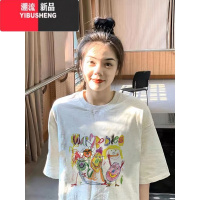 YIBUSHENG短袖t恤女季宽松韩版趣味卡通印花设计感小众独特上衣ins潮