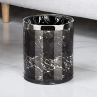 家用创意双层垃圾桶客厅高档办公室北欧厨房卧室厕所卫生间 10L银圈-黑色大理石纹