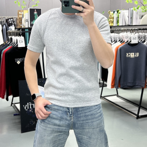 春夏新款短袖T恤男加厚重磅刺绣字母潮流简约半袖t上衣休闲体恤衫