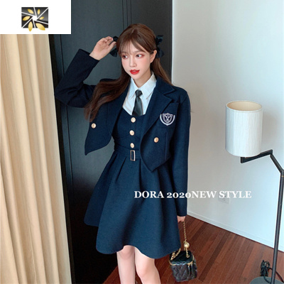 暖青汇学生装女套装学院风英伦日系jk制服秋冬西装连衣裙子校服三件套套装