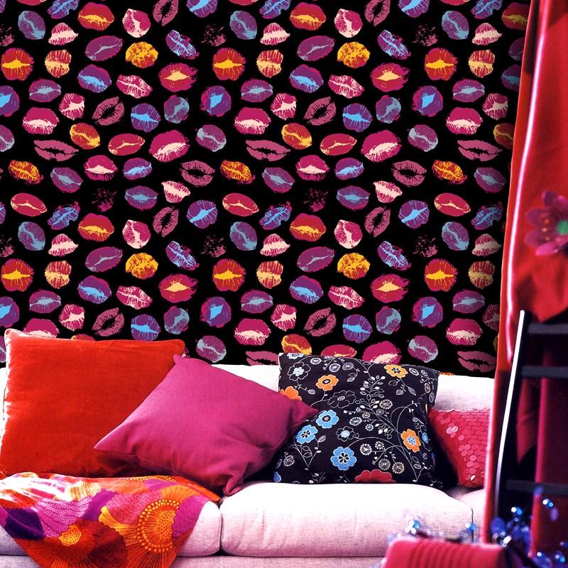 多彩彩色口红印唇印黑色墙纸 酒吧夜店美店ktv会所影院背景壹德壹