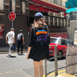 中长款短袖T恤女新款韩版百搭嘻哈hiphop少女上衣酷帅气街头
