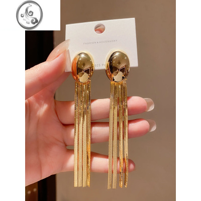 JiMi高级感轻奢气质长款流苏耳坠女复古金色金属冷淡风夸张大耳环