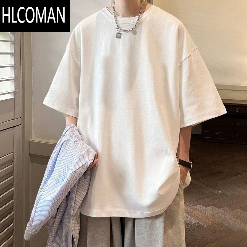 HLCOMAN夏季潮流ins印花短袖T恤男宽松原宿bf百搭五分袖休闲圆领半袖上衣