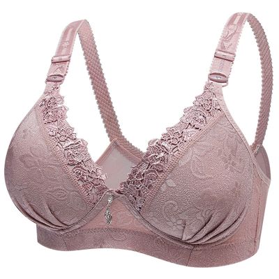 妈妈文胸棉质聚拢小胸无钢圈薄款蕾丝胸罩提花透气中老年内衣女士