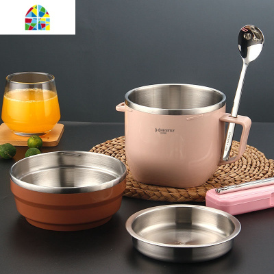 封后304不锈钢饭盒保温快餐杯上班族便携学生食堂饭缸碗便当盒带餐具 FENGHO 棕色餐杯+防溢内盖(不带袋)赠304勺