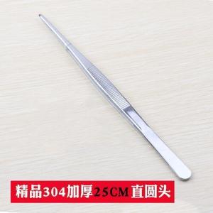 汐岩不锈钢镊子工具尖头弯头圆头带齿加厚加硬大镊子 [精品304加厚25CM]直镊圆头