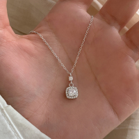 纯银锆石方糖吊坠项链日常百搭吊坠锁骨链2025新款轻奢高级感送女朋友老婆情人节七夕生日礼物