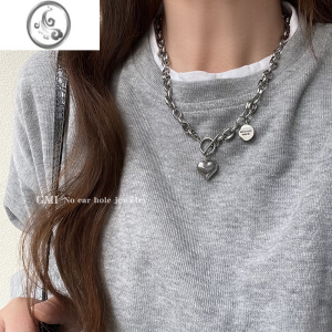 JiMi爱心ot扣卫衣项链女款夏季钛钢不掉色配饰2023新款潮酷t恤锁骨链