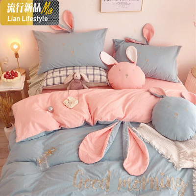 水洗棉四件套棉棉床上用品公主风宿舍三件套儿童卡通被套床单 三维工匠