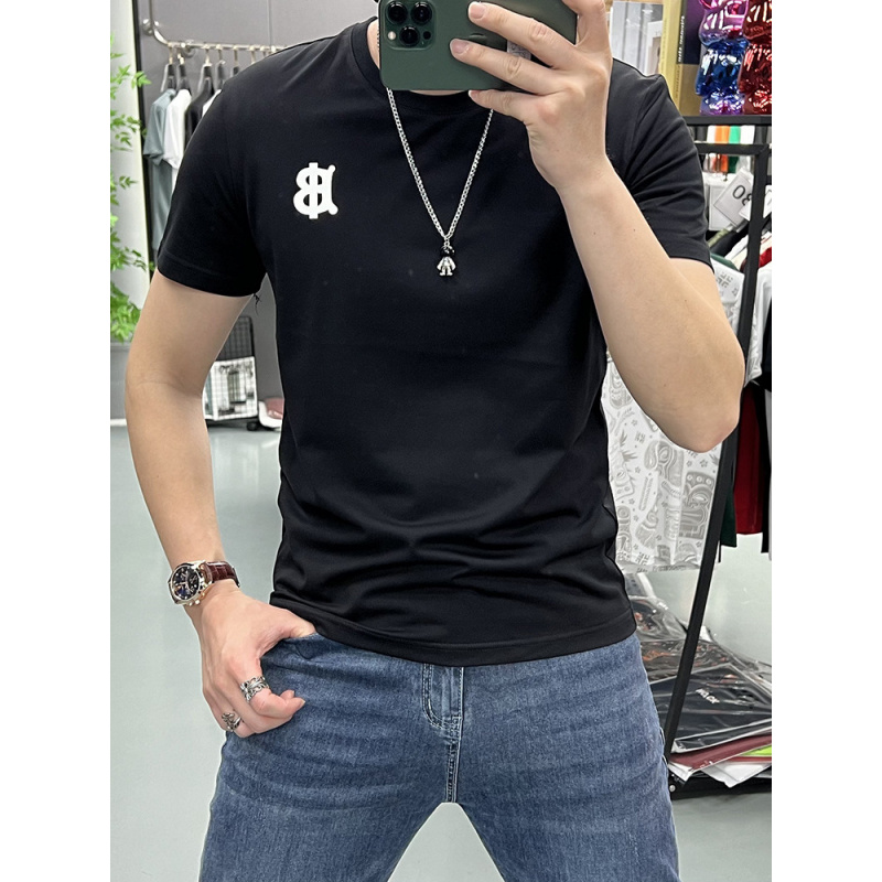 欧洲站简约字母印花短袖男潮牌夏季新款时尚修身潮流T恤圆领上衣