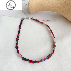 小复古刺绣花朵锁骨链choker韩国清新织带颈链短款项链女脖子饰品 JiMi 碎花颈链