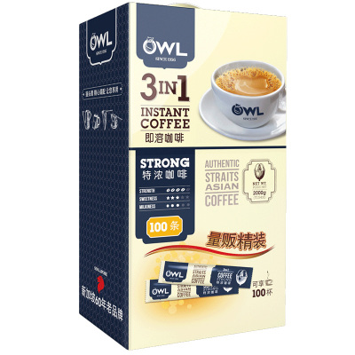 马来西亚进口owl猫头鹰咖啡特浓三合一速溶咖啡粉100条礼盒装2kg