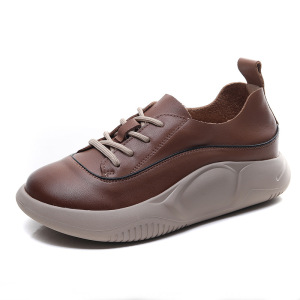 头层牛皮复古手工平底运动休闲鞋春秋季新款低帮系带软底圆头单鞋