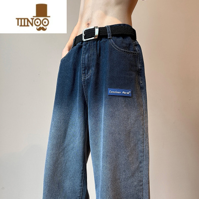 YANXU渐变牛仔裤男款美式复古hiphop加长裤子高个子高街潮牌宽松直筒裤