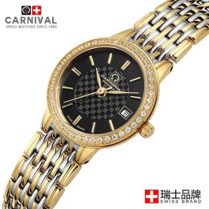 瑞士品牌嘉年华CARNIVAL薄款石英表 男表女表 商务休闲时尚防水男士手表 水钻女士手表 通用石英表情侣表 8576G