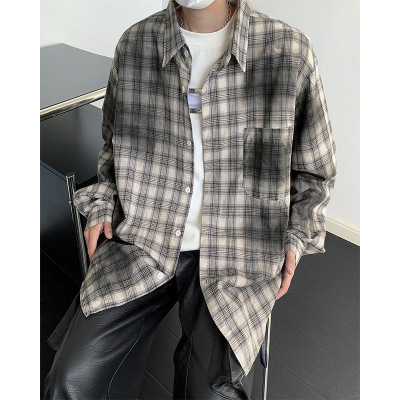 男装美式格子衬衫男春秋新款中性男友风宽松潮流休闲痞帅百搭外套