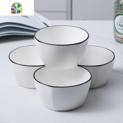 北欧风格创意陶瓷餐具家用米饭碗面碗单个大饭碗个性汤碗网红INS FENGHOU TM-釉下黑4.5英寸方形碗4个套装