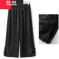 YIBUSHENG妈妈季裤子八分薄款冰丝休闲裤中老年女宽松老人松紧腰奶奶裤子