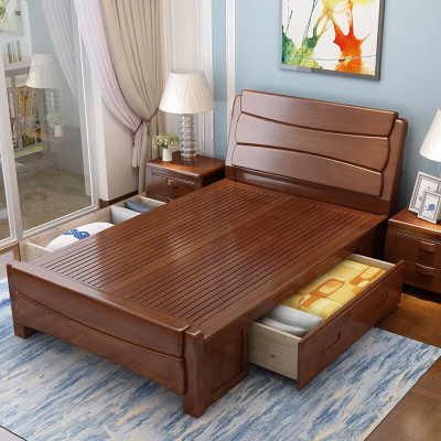 青木川 简约现代实木床中式1.2米1.5米1.8米双人床单人床主卧室出租房成人婚床学生框架床架床铺