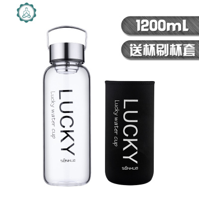 超大容量水瓶2000玻璃杯水杯运动随手杯便携大号泡茶杯2杯子封后单层1200送杯套杯刷