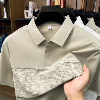 锦氨提花拼接无痕短袖polo衫男2026夏季新款冰丝纯色透气男士T恤