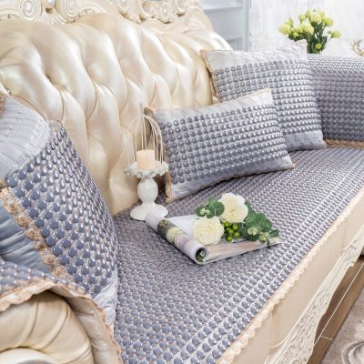 夏季陶瓷凉垫 客厅沙发凉席垫夏天款防滑欧式全包萬能套罩坐垫子 布艺+晶彩灰色 80*240