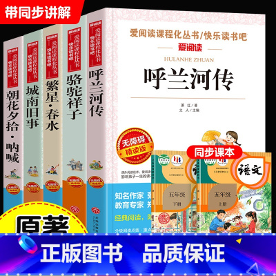 [全5册]五年级阅读书籍 [正版]全套5册呼兰河传原著完整版城南旧事骆驼祥子朝花夕拾呐喊繁星春水冰心老舍鲁迅林海音著小学