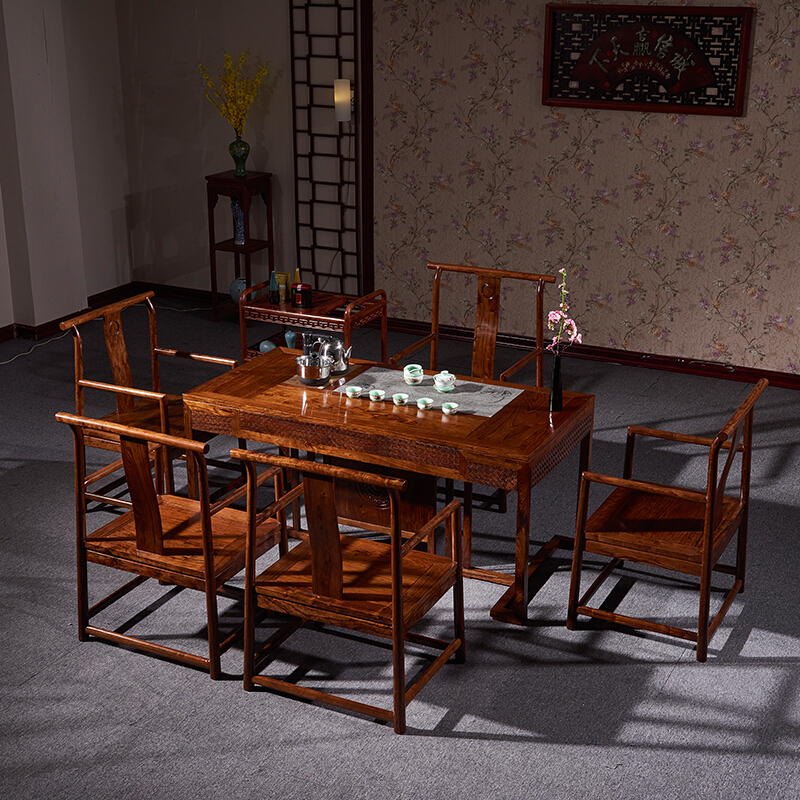 琪梦红木家具非洲檀香功夫茶桌椅组合实木喝茶桌茶水桌红木茶台休闲桌