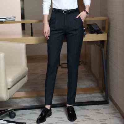 女先生休闲西裤-秋冬新款职业装女裤西裤时尚条纹女士正装裤修身金属丝小脚裤工装工作服裤职业装配裤毛料休闲裤
