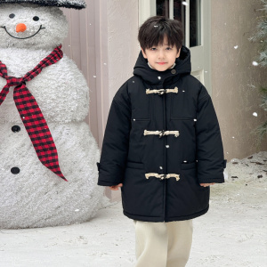 童酷儿童冬款湖州织里童装加厚夹棉牛角扣连帽男童棉衣外套潮