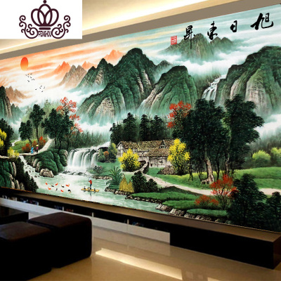 封后旭日东升十字绣2020年新款线绣2019客厅大幅大气山水画自己绣满绣棉线满绣-250*100cm中格3股线