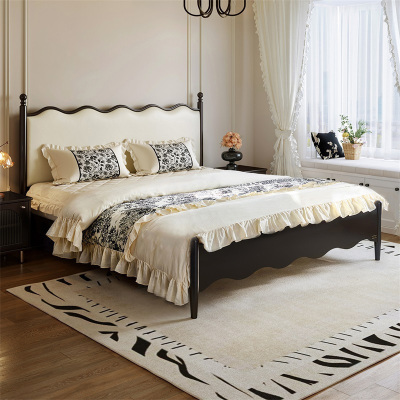 全友家居法式复古皮艺软包床主卧室1.8x2米实木高脚床双人大床