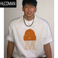 HLCOMAN欧美高街复古字母印花短袖T恤男夏季时尚潮牌痞帅宽松小领口上衣
