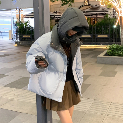 [8.5折价416.4元叠加优惠券]唐狮冬装新款女连帽撞色短款羽绒服小众设计感外套(防水)