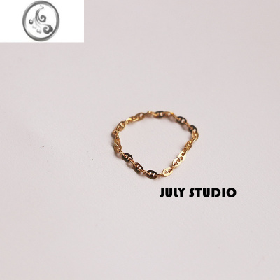 JiMi镀金软戒简约百搭叠戴圆珠链条珍珠戒指女ins潮气质个性食指戒