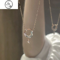 JiMi925银星月项链女轻奢小众设计感月亮锁骨链蓝色月亮