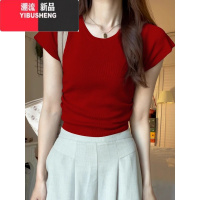 YIBUSHENG法式正肩短袖t恤女季设计感小众掐腰修身别致甜辣妹短款小上衣