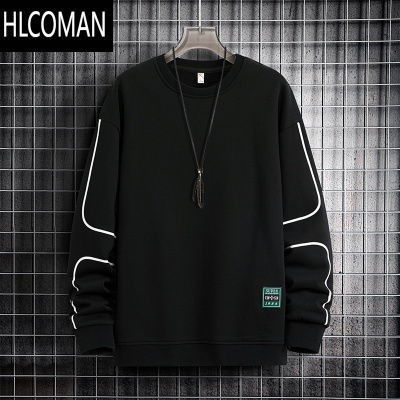 HLCOMAN长袖t恤男士卫衣2024新款春潮胖子加肥加大码加绒休闲上衣