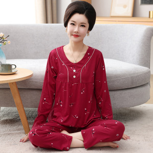 可外穿秋冬季中老年妈妈睡衣女士棉质长袖高档宽松大码家居服套装