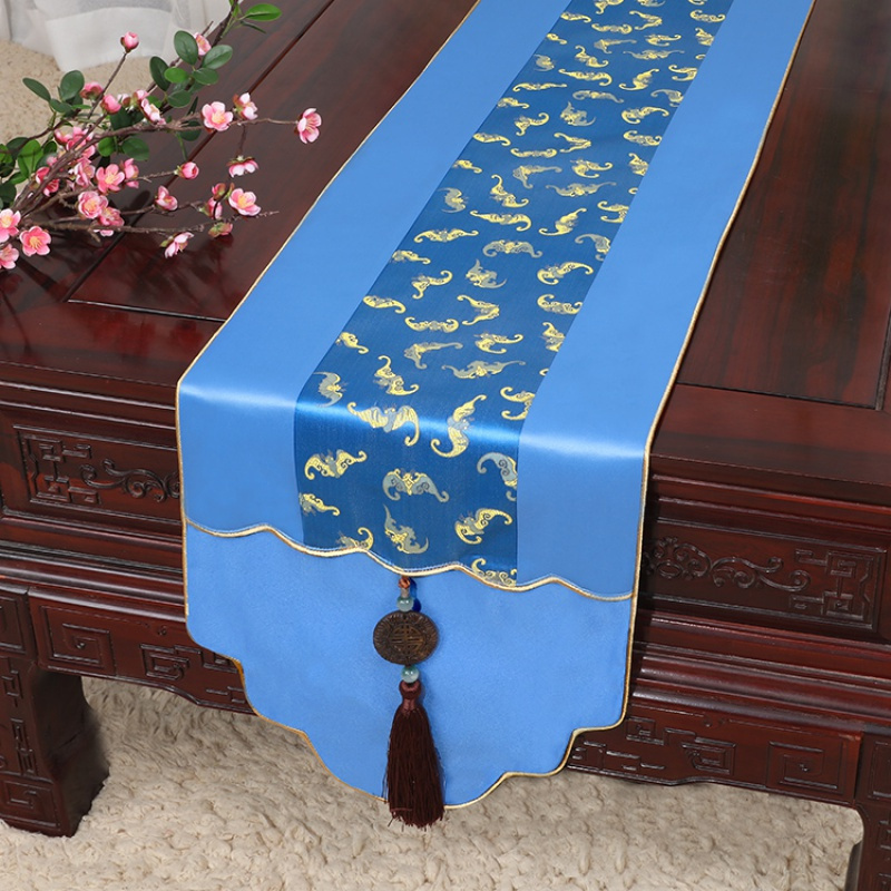 美帮汇新中式古典玉桌旗茶几长条布艺中国风桌布床柜旗电视柜盖布 如意百福 34*150适合桌长90-100CM