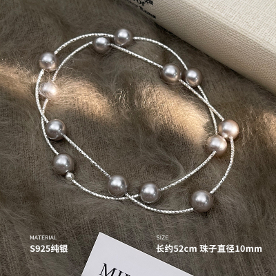 925纯银施家珍珠毛衣链多层手链项链女锁骨链小众设计轻奢送女朋友老婆情人节七夕生日礼物