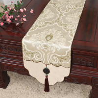 美帮汇新中式古典玉桌旗茶几长条布艺中国风桌布床柜旗电视柜盖布 如意浅绿 34*120适合桌长60-70CM