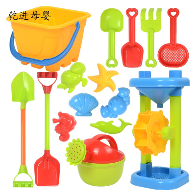 儿童节礼物新品直营-儿童沙滩玩沙玩具车套装挖沙铲子和桶玩雪工具大号小孩男女孩套装沙漏大铲15件套收藏送回力车