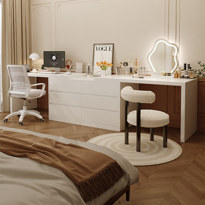 奶油风斗柜一体梳妆台卧室现代简约主卧网红化妆台床头柜化妆桌