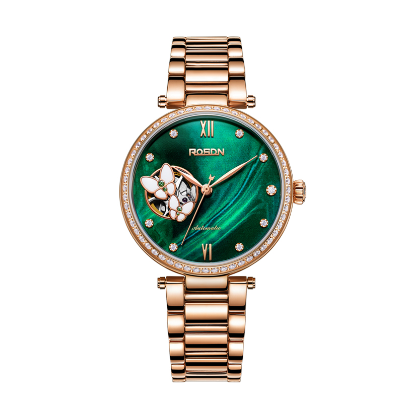 劳士顿(rosdn手表女ins风女士蝴蝶镂空自动机械表新款正品双表扣钢带