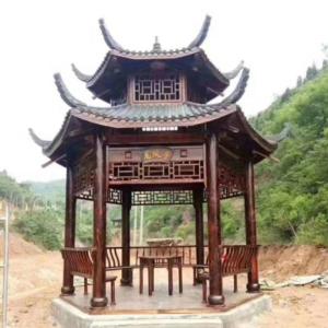 森美人六角四角凉亭中式古建户外庭院凉亭实木碳化木休闲亭防腐木木亭子