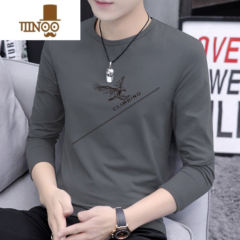 YANXU2022款高品质男士长袖t恤印花休闲秋衣外穿男装上衣打底衫