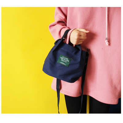 新款日系文艺简约森系复古学院风字母帆布包斜跨单肩包手提包小水桶包SN4180-定制深蓝色深蓝色