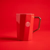 结婚漱口杯子创意刷牙杯一对陶瓷牙缸情侣红色洗漱杯结婚囍礼套装 三维工匠 双喜对杯+礼盒刻字联系客服